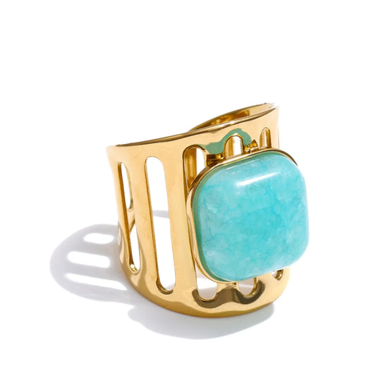 Natural amazonite stone shell wide ring - product image