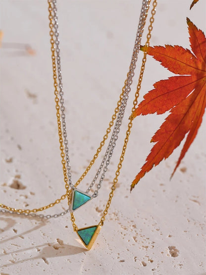 Natural australia opal stone triangle pendant necklace - product image
