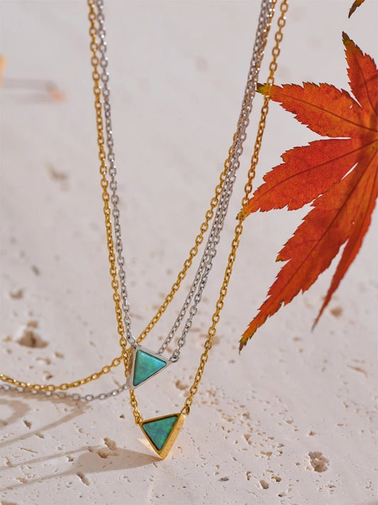 Natural australia opal stone triangle pendant necklace - product image