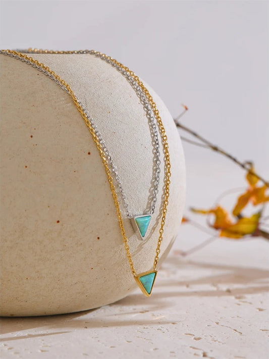 Natural australia opal stone triangle pendant necklace - product image