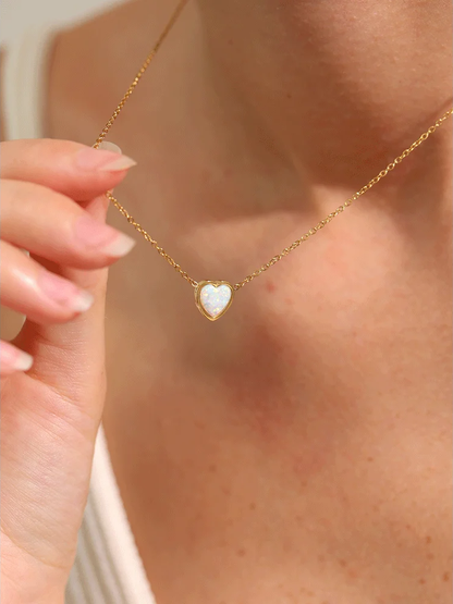 Natural australian opal small heart pendant necklace - product image