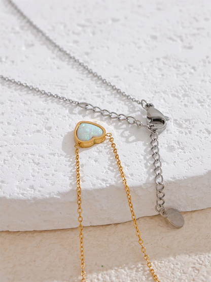 Natural australian opal small heart pendant necklace - product image