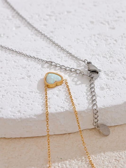 Natural australian opal small heart pendant necklace - product image