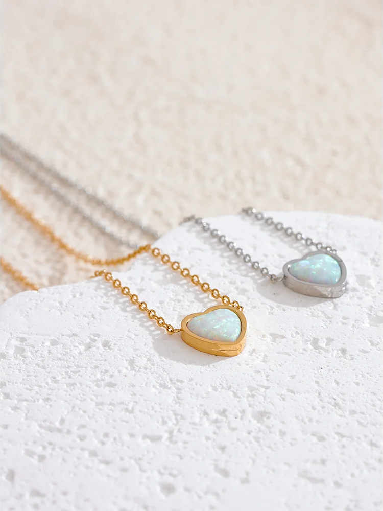 Natural australian opal small heart pendant necklace - product image