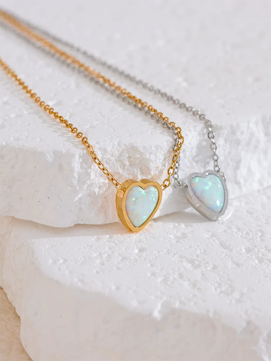 Natural australian opal small heart pendant necklace - product image