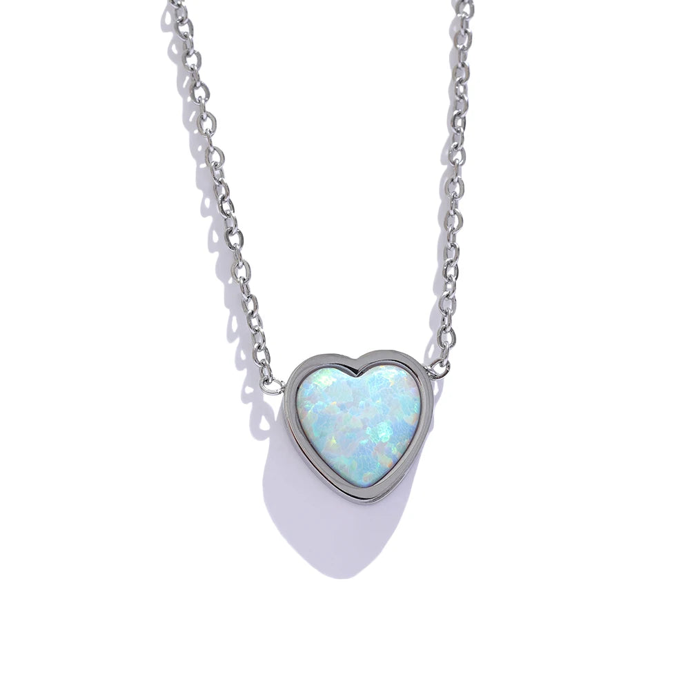 Natural australian opal small heart pendant necklace - product image