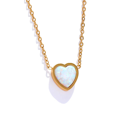 Natural australian opal small heart pendant necklace - product image