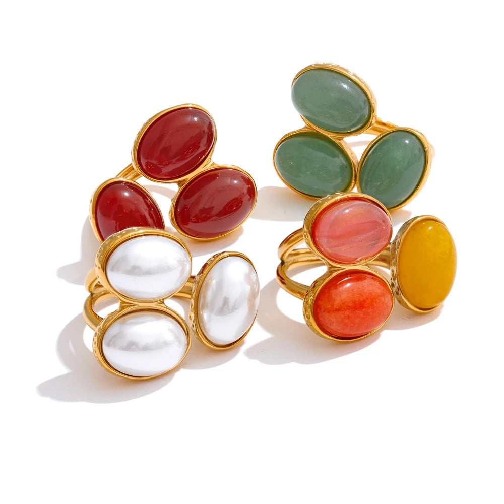 Natural aventurine agate shell flower adjustable ring - product image