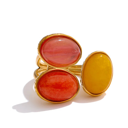 Natural aventurine agate shell flower adjustable ring - product image