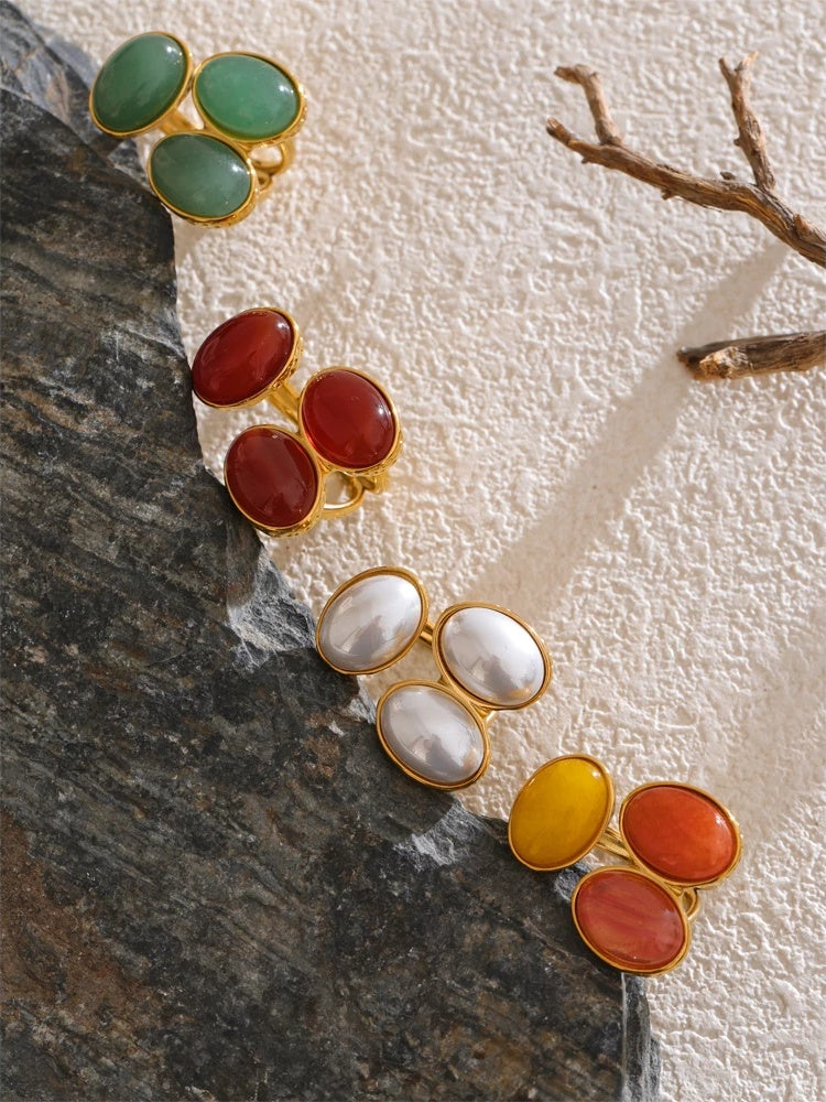 Natural aventurine agate shell flower adjustable ring - product image