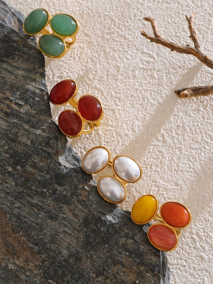 Natural aventurine agate shell flower adjustable ring - product image
