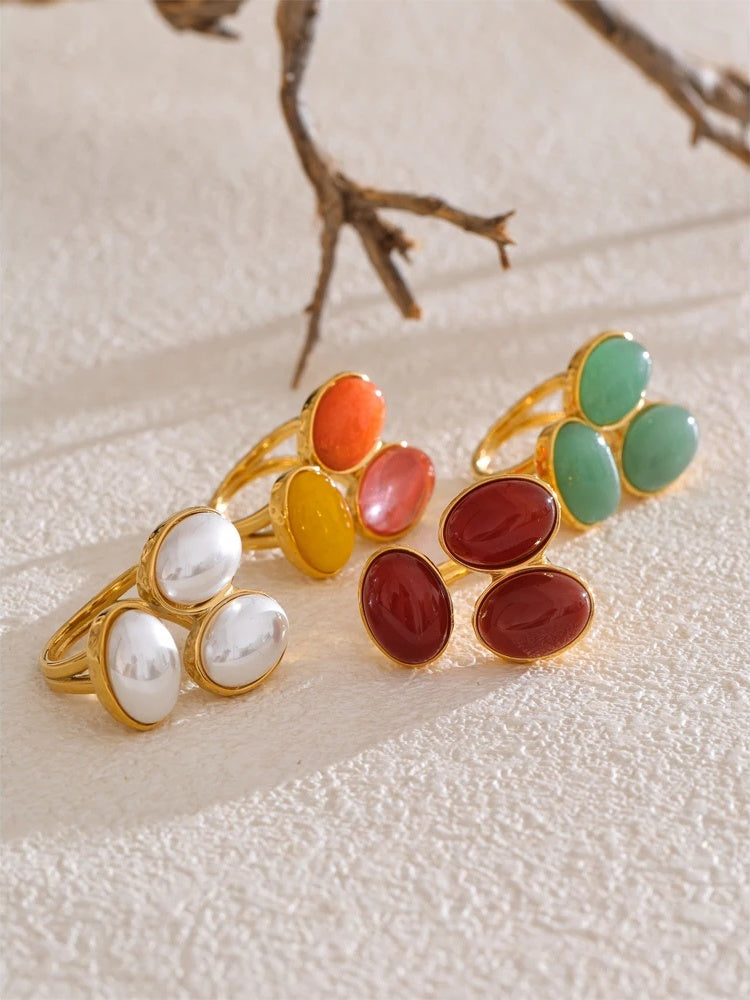 Natural aventurine agate shell flower adjustable ring - product image