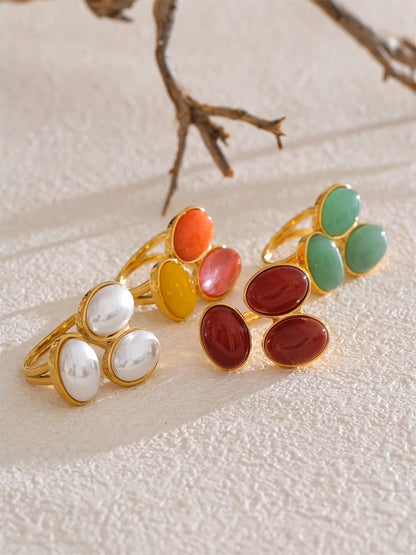 Natural aventurine agate shell flower adjustable ring - product image