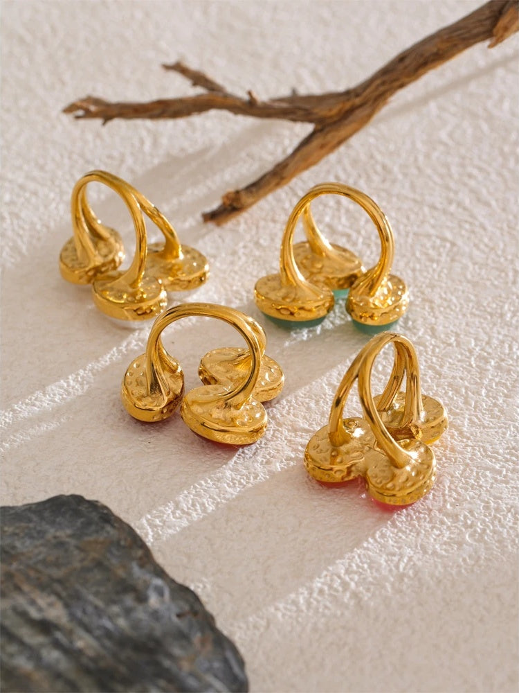 Natural aventurine agate shell flower adjustable ring - product image