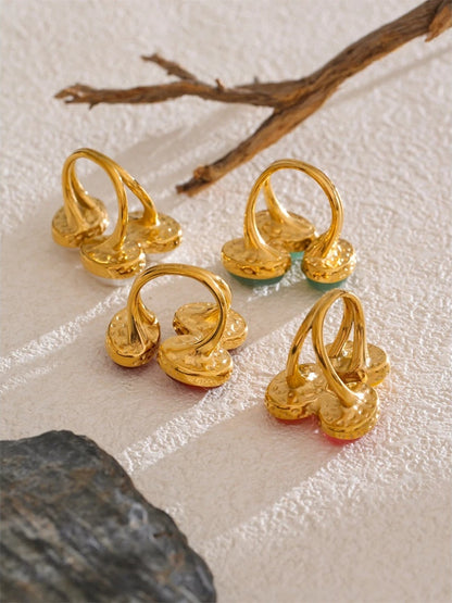 Natural aventurine agate shell flower adjustable ring - product image