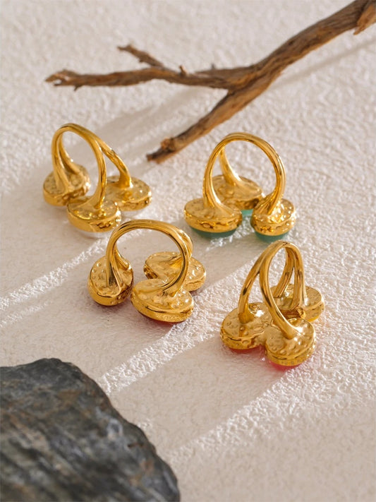 Natural aventurine agate shell flower adjustable ring - product image