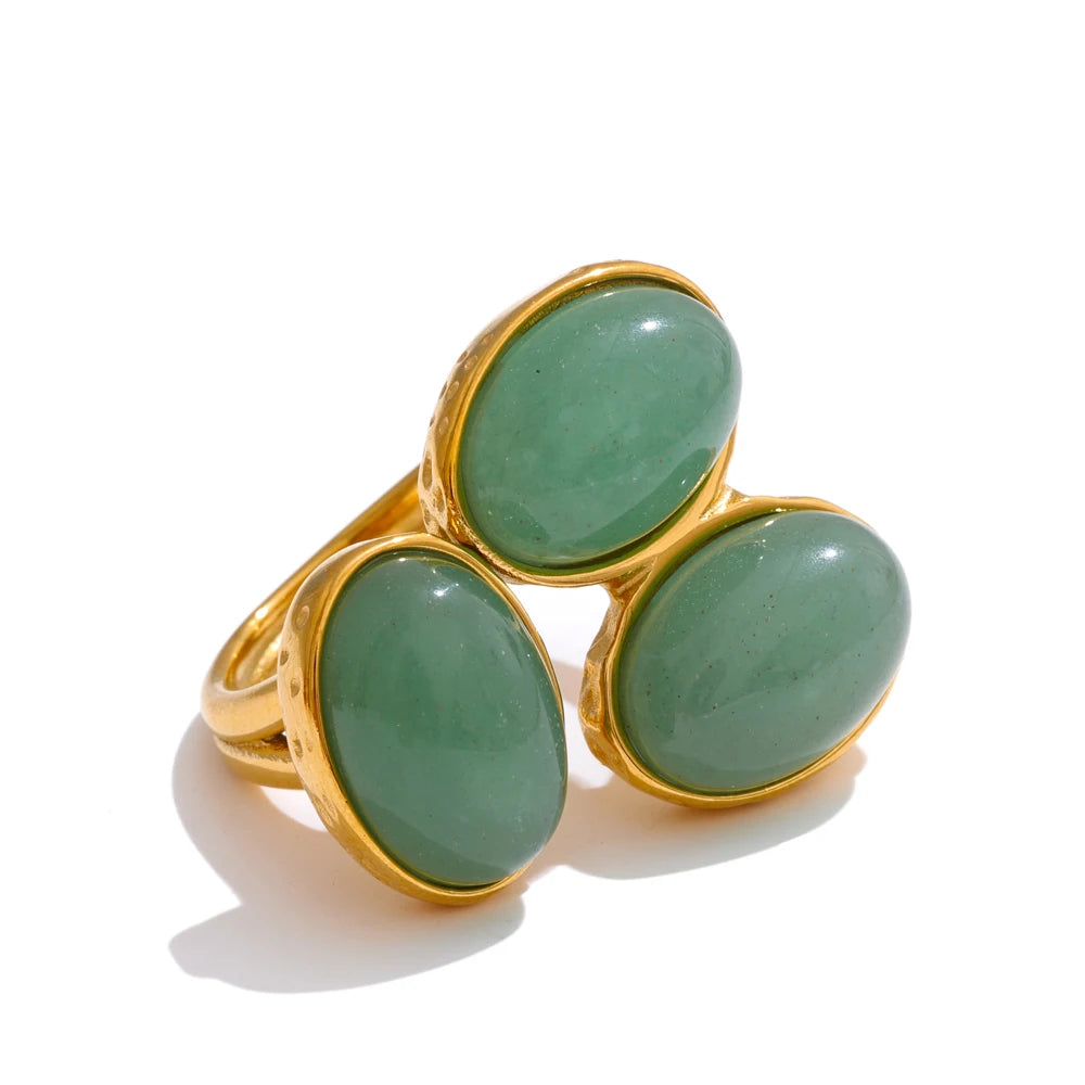 Natural aventurine agate shell flower adjustable ring - product image