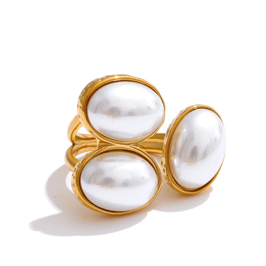 Natural aventurine agate shell flower adjustable ring - product image