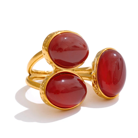 Natural aventurine agate shell flower adjustable ring - product image