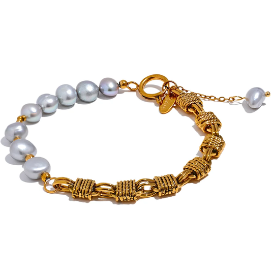 Natural freshwater pearl grey beads wrist bracelet women - product image