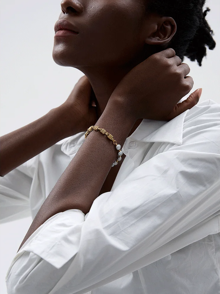 Natural freshwater pearl grey beads wrist bracelet women - product image