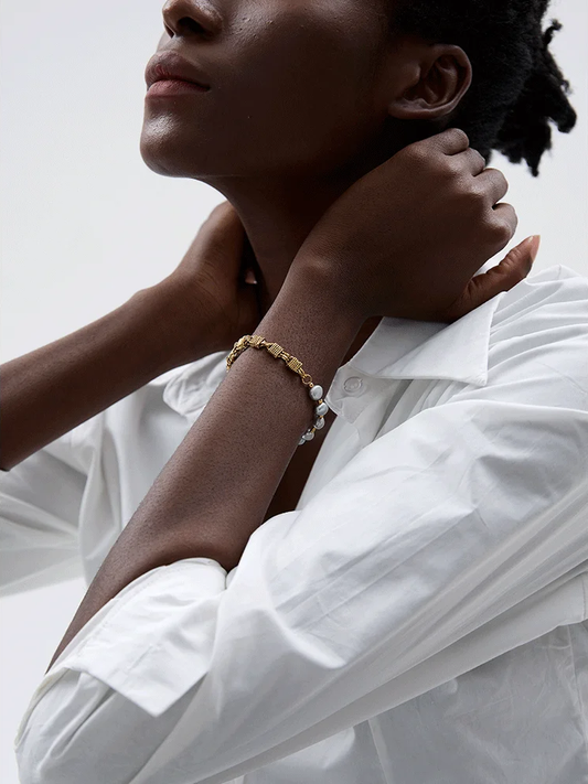 Natural freshwater pearl grey beads wrist bracelet women - product image