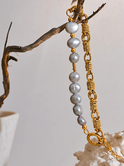 Natural freshwater pearl grey beads wrist bracelet women - product image