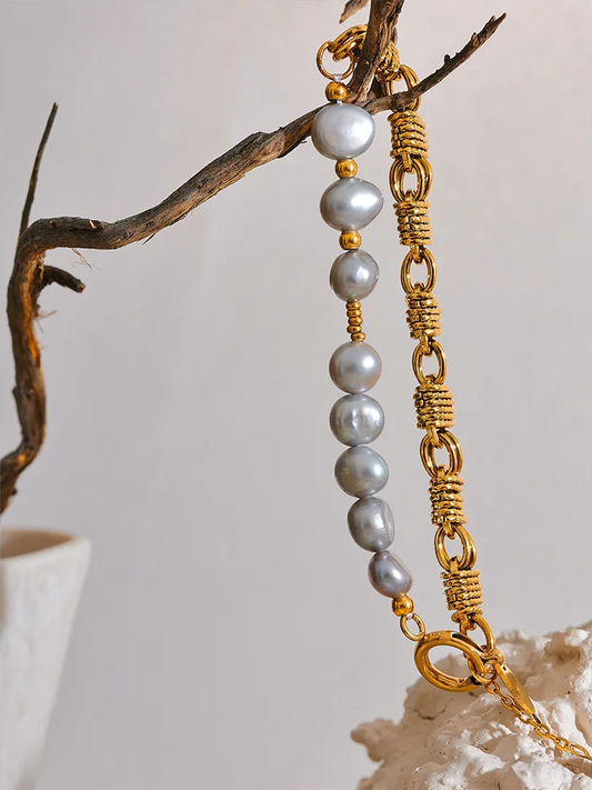 Natural freshwater pearl grey beads wrist bracelet women - product image