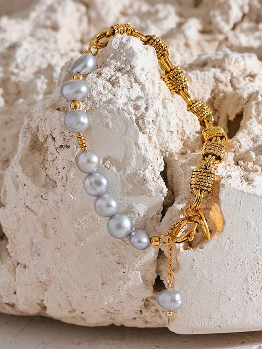 Natural freshwater pearl grey beads wrist bracelet women - product image