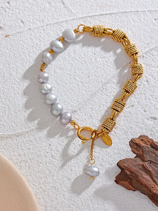 Natural freshwater pearl grey beads wrist bracelet women - product image
