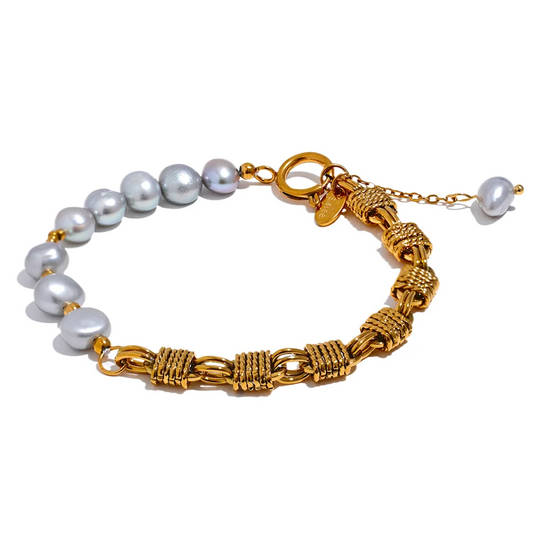 Natural freshwater pearl grey beads wrist bracelet women - product image
