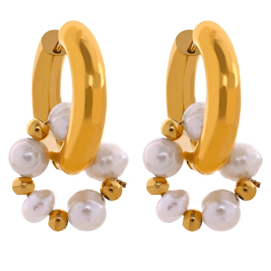 Natural freshwater pearl huggie hoop earrings - product image