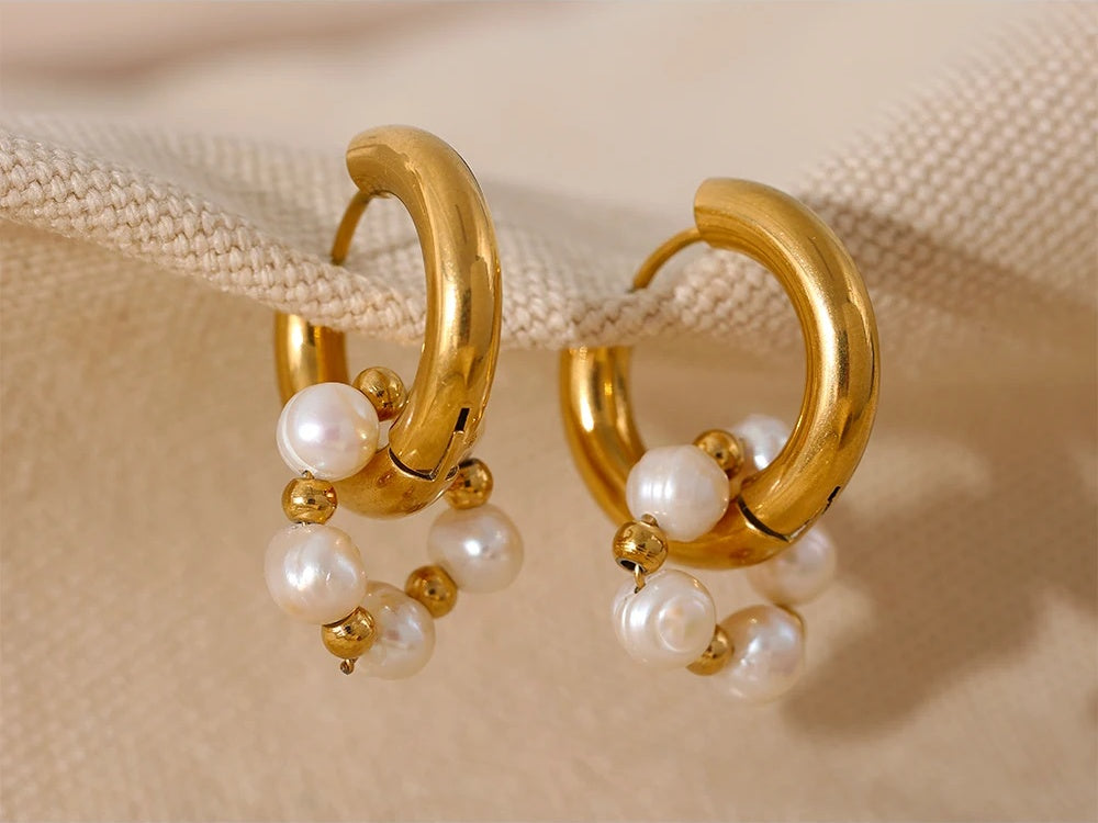 Natural freshwater pearl huggie hoop earrings - product image