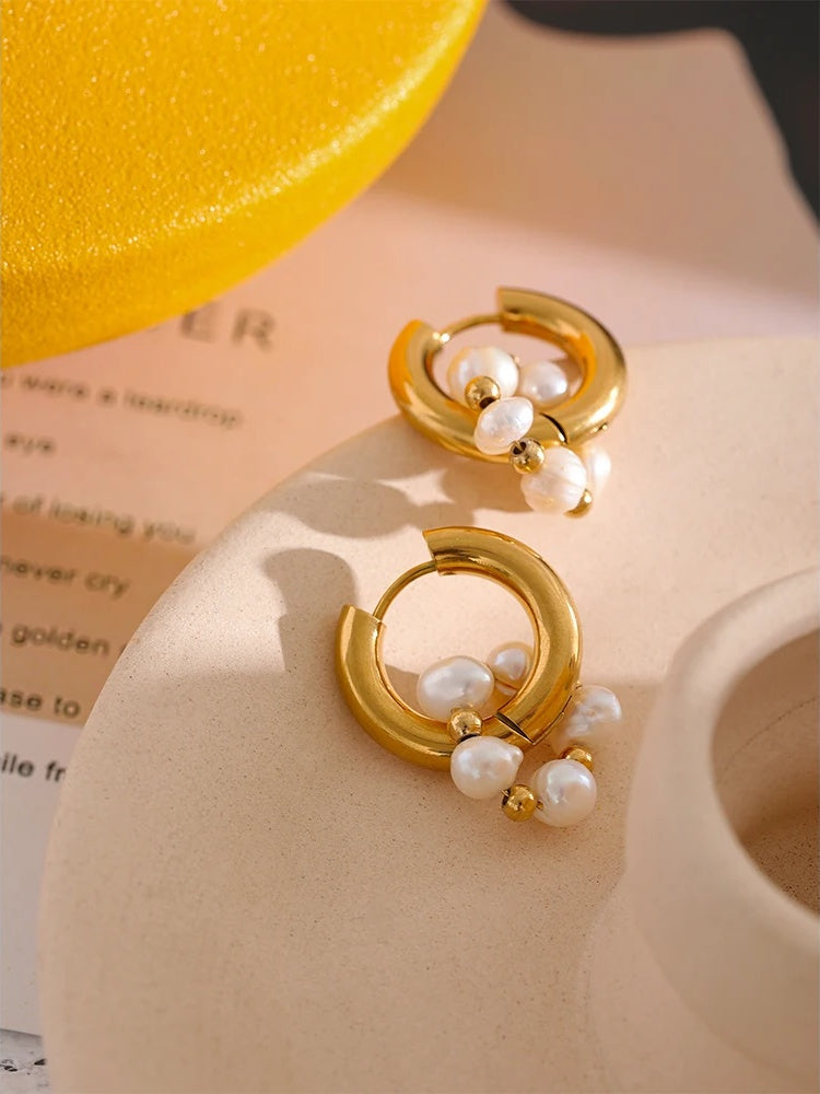 Natural freshwater pearl huggie hoop earrings - product image
