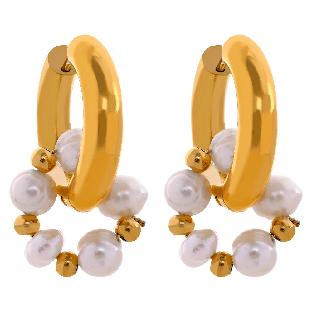 Natural freshwater pearl huggie hoop earrings - product image