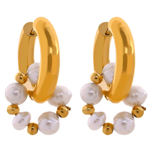 Natural freshwater pearl huggie hoop earrings - product image