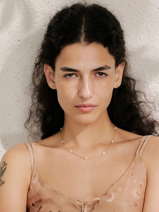 Natural freshwater pearl thin chain necklace - product image