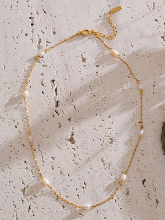 Natural freshwater pearl thin chain necklace - product image