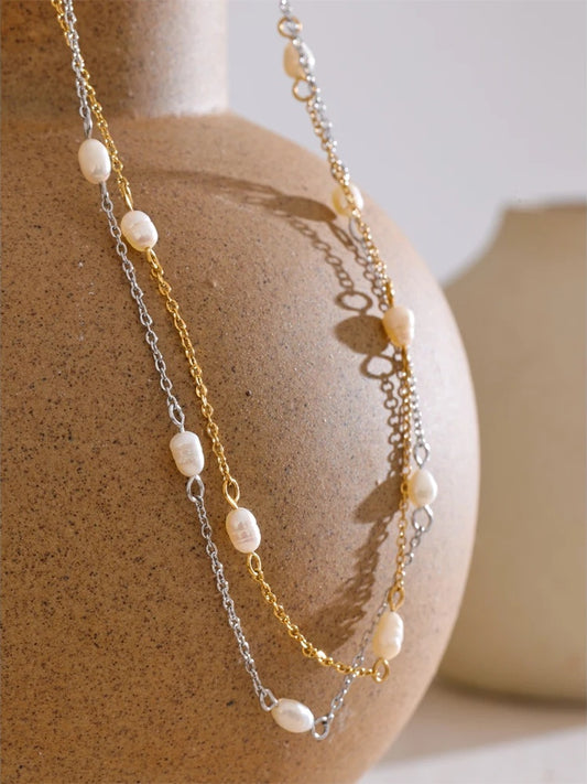 Natural freshwater pearl thin chain necklace - product image