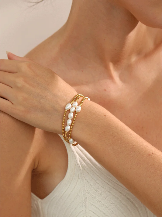 Natural freshwater pearls modern charm bracelet - product image