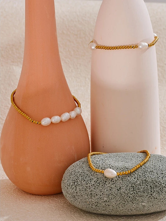 Natural freshwater pearls modern charm bracelet - product image