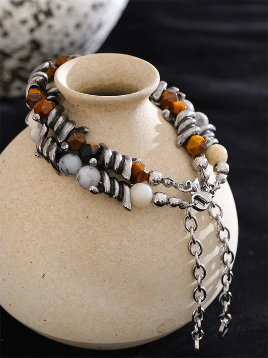 Natural jade tiger stone chain charm bracelet - product image