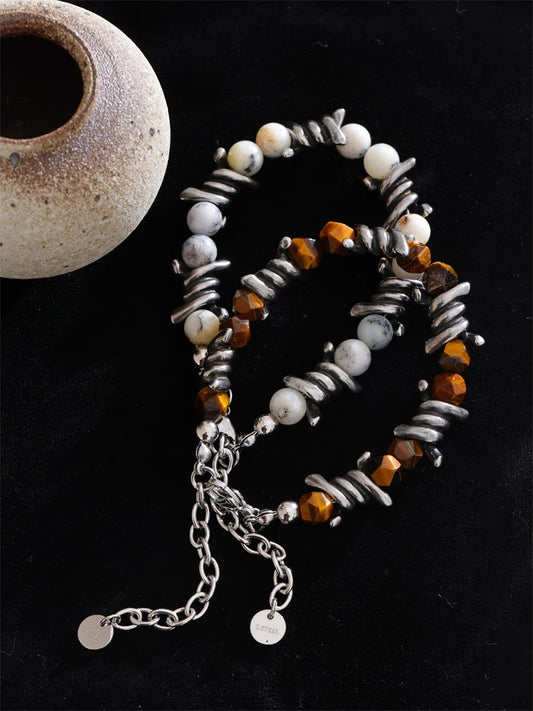 Natural jade tiger stone chain charm bracelet - product image