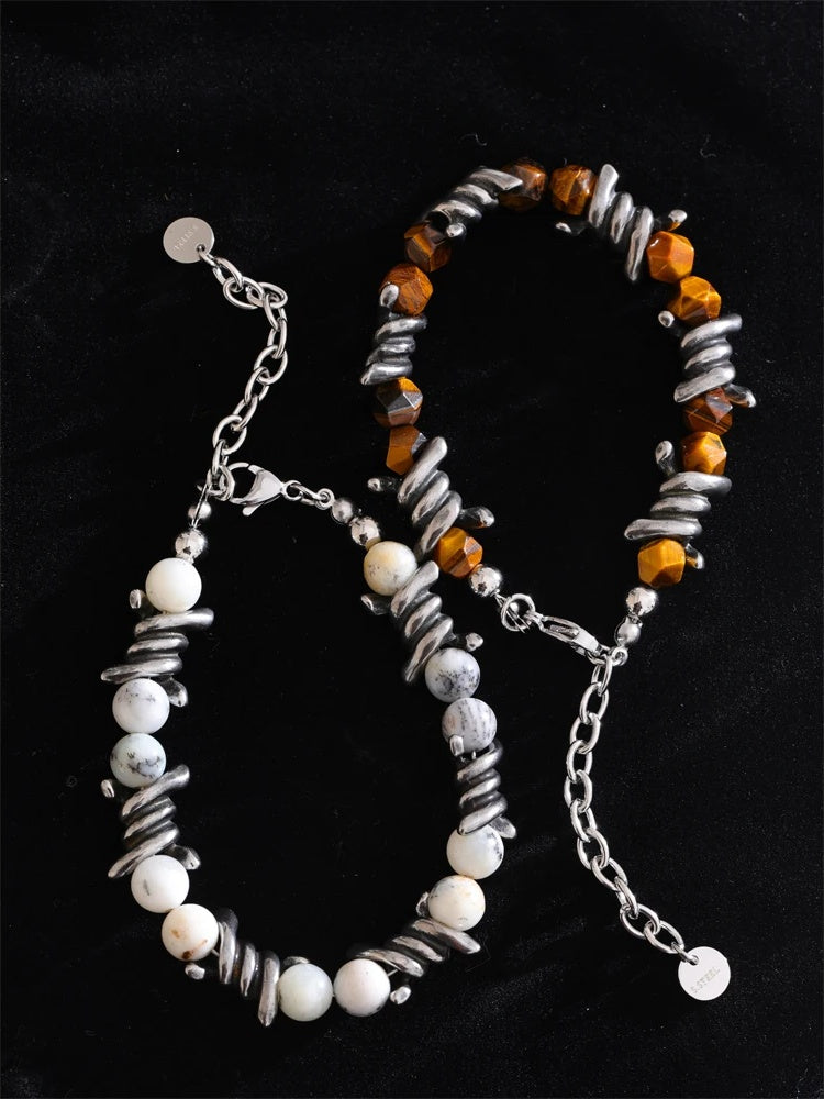 Natural jade tiger stone chain charm bracelet - product image