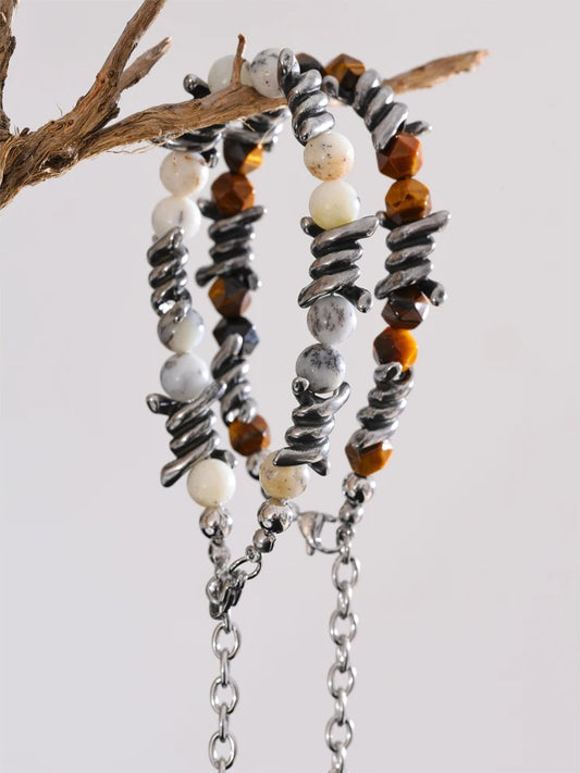 Natural jade tiger stone chain charm bracelet - product image