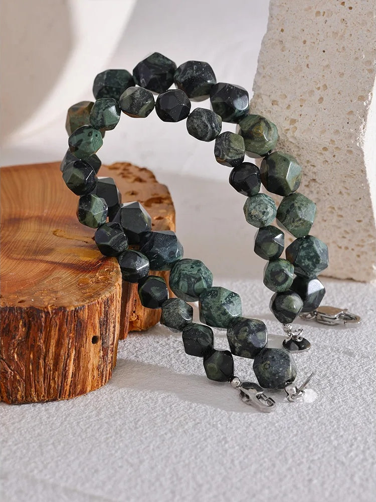 Natural malachite stone beads chain bracelet - product image