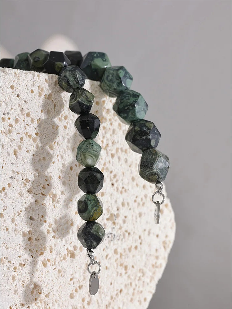 Natural malachite stone beads chain bracelet - product image