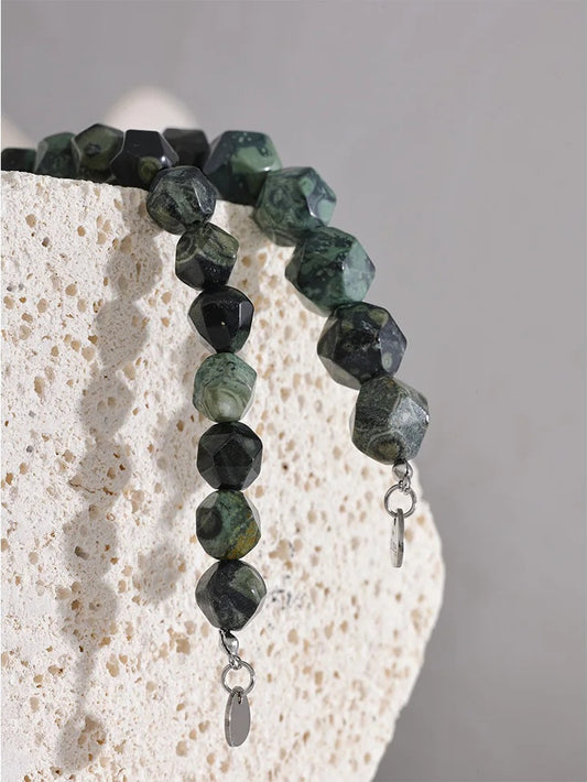 Natural malachite stone beads chain bracelet - product image