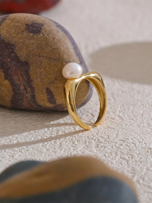 Natural pearl abstract open design ring - product image