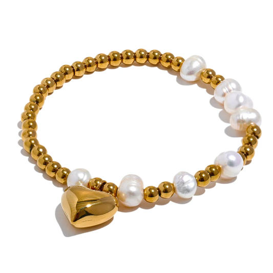 Natural pearl beads heart elastic chain bracelet - product image